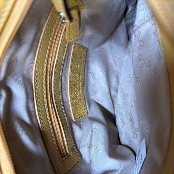 Tignanello Leather Crossbody Bag Yellow Silver Adjustable Strap - Picture 7 of 9